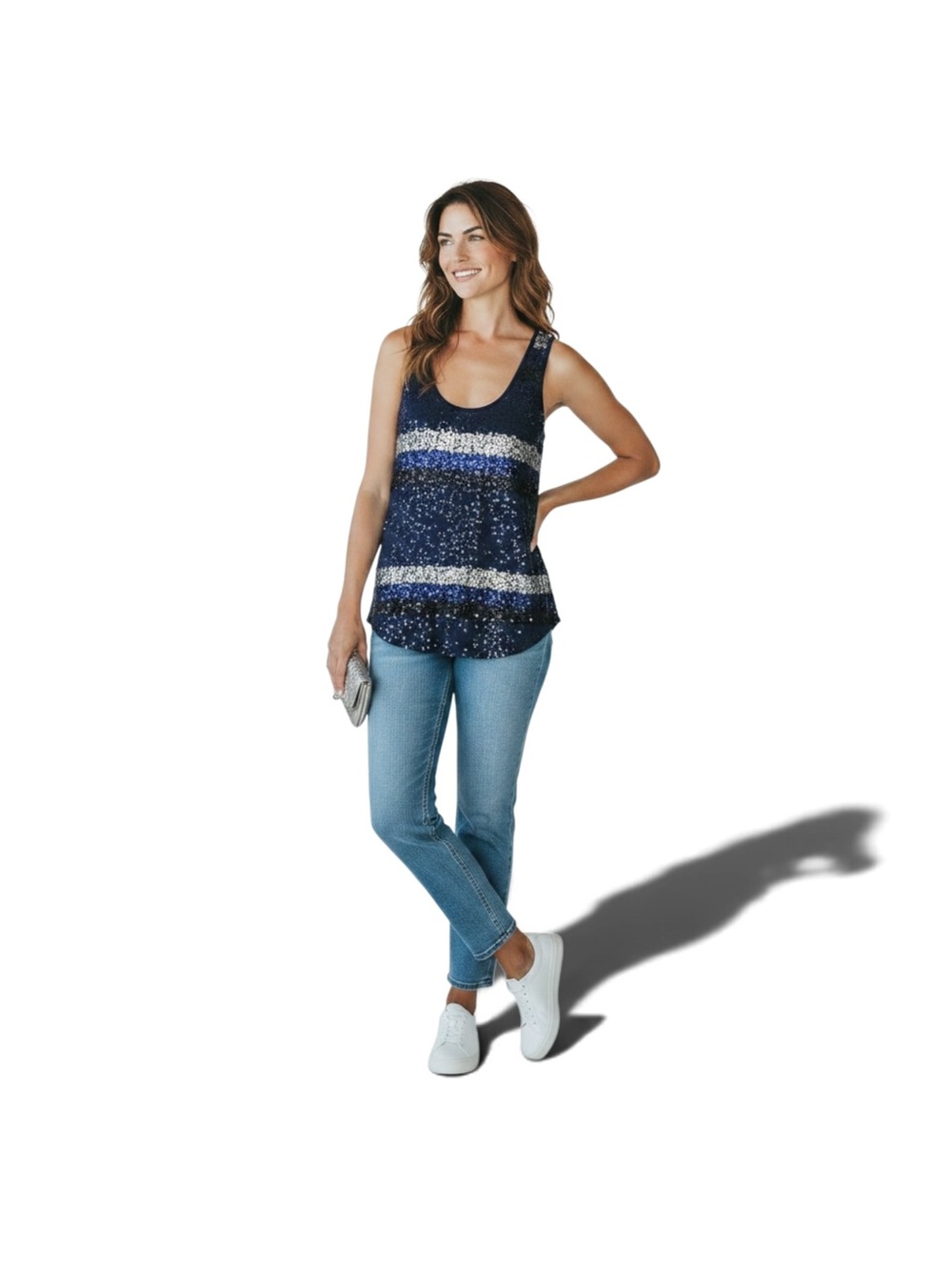 Rue21 Navy, Royal Blue & White Striped Scoop Tank